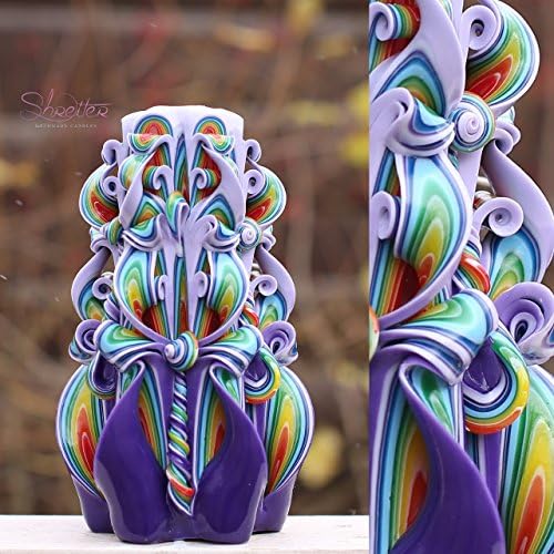 Home Decor Handmade Purple Rainbow Carved Candle - Christmas Decoration and Gift - Birthday Present For Girl For Mother - Valentine's Day Gift - 6.7'
