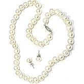 Japanese Pearls Pierre Lorren SOLID Silver 925 Lusterous AAA Grade Natural Freshwater Pearl Jewelry SET Baroque HANDMADE Silk strung her Birthday Japanese White Akoya Natural Pearl Necklace Earrings