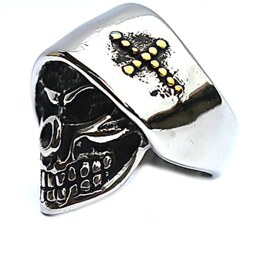 Men's Stainless Steel Finger Rings Gold Skull Cross Bible Lords Prayer Gothic Silver Black 2.5cm