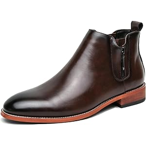 BKSHDSIE Men'S Chelsea Boots With Side Zipper Low Chunky Heel Business Dress Boots Formal Wedding Causal Work Ankle Boots
