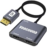 Veecoona DisplayPort to Dual HDMI Adapter 1 in 2 Out | 4K60Hz | DP Source to HDMI Splitter Extended Display for Dual monitors, for Desktop,Laptop, Graphics Card - MACOS Not Support MST