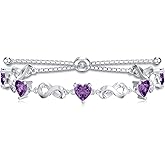 LELOUCHY Valentine Infinity Love Heart Birthstone Bracelet 925 Sterling Silver Birthday 12 Gemstones Adjustable Bracelets Jewelry for Women (Gift Box)