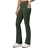 Willit Women's Fleece Lined Pants Thermal Leggings Winter Bootcut Yoga Pants Zipper Pockets Flare High Waist Water Resistant
