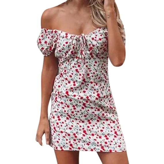 Zezkt Robe Manche Courte Femme Imprimé Floral Robes Chic été Mini Robe Courte Bandage Robe De Portefeuille Col V Sexy élégant Trapèze Cocktail Robe De