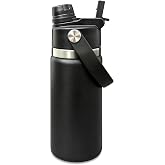 FunTrans 16 oz Insulated Water Bottle with 2 in 1 Lid - Double Wall Vacuum Sports Water Bottle - Powder Coated Cup for Home Camping Hiking(Black,1 pack)