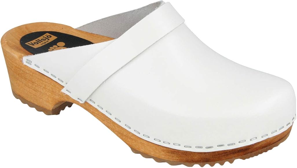 white wooden clogs