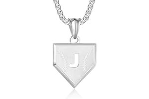 SENRAN Initial A-Z Necklace for Boys Stainless Steel Letter Shield Pendant Box Chain 22+2 inch Inspirational Baseball Home Plate Necklace Baseball Jewelry Gift for Men