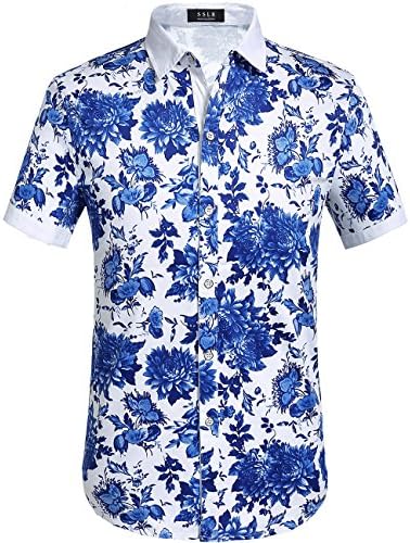 SSLR Mens Hawaiian Shirt Casual Button 