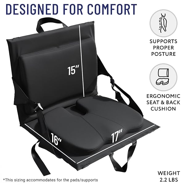 EVERLASTING COMFORT STADIUM SEATS WITH BACK SUPPORT – ADJUSTABLE MEMORY FOAM BLEACHER CHAIRS WITH BACK AND CUSHION, PORTABLE, EASY FOLDING STADIUM SEAT CUSHION WITH STORAGE POCKET
