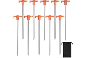 Oslynia 10 Pcs Tent Pegs Heavy Duty, 7 Inch Tent Stakes for Tarp Camping Essentials, Weather-Resistant Metal Ground Stakes Ca