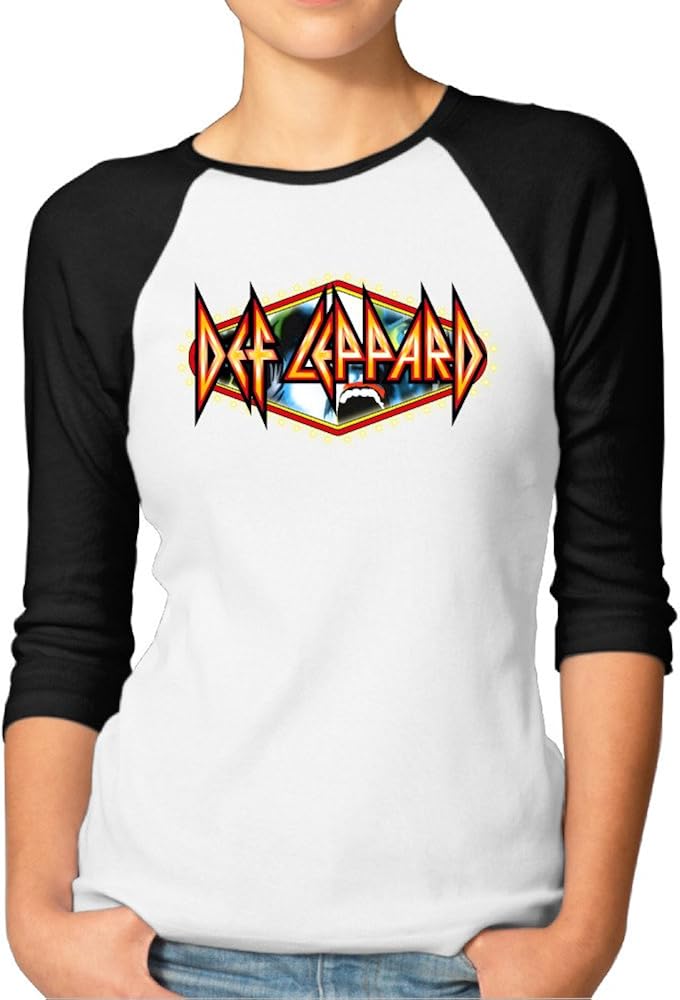 Women's Def Leppard Band Logo Cotton Raglan 3/4 Sleeve TShirt Clothing