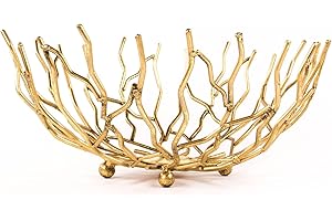 Red Co. 14” Dia Decorative Round Aluminum Branch Reef Centerpiece Bowl – Golden