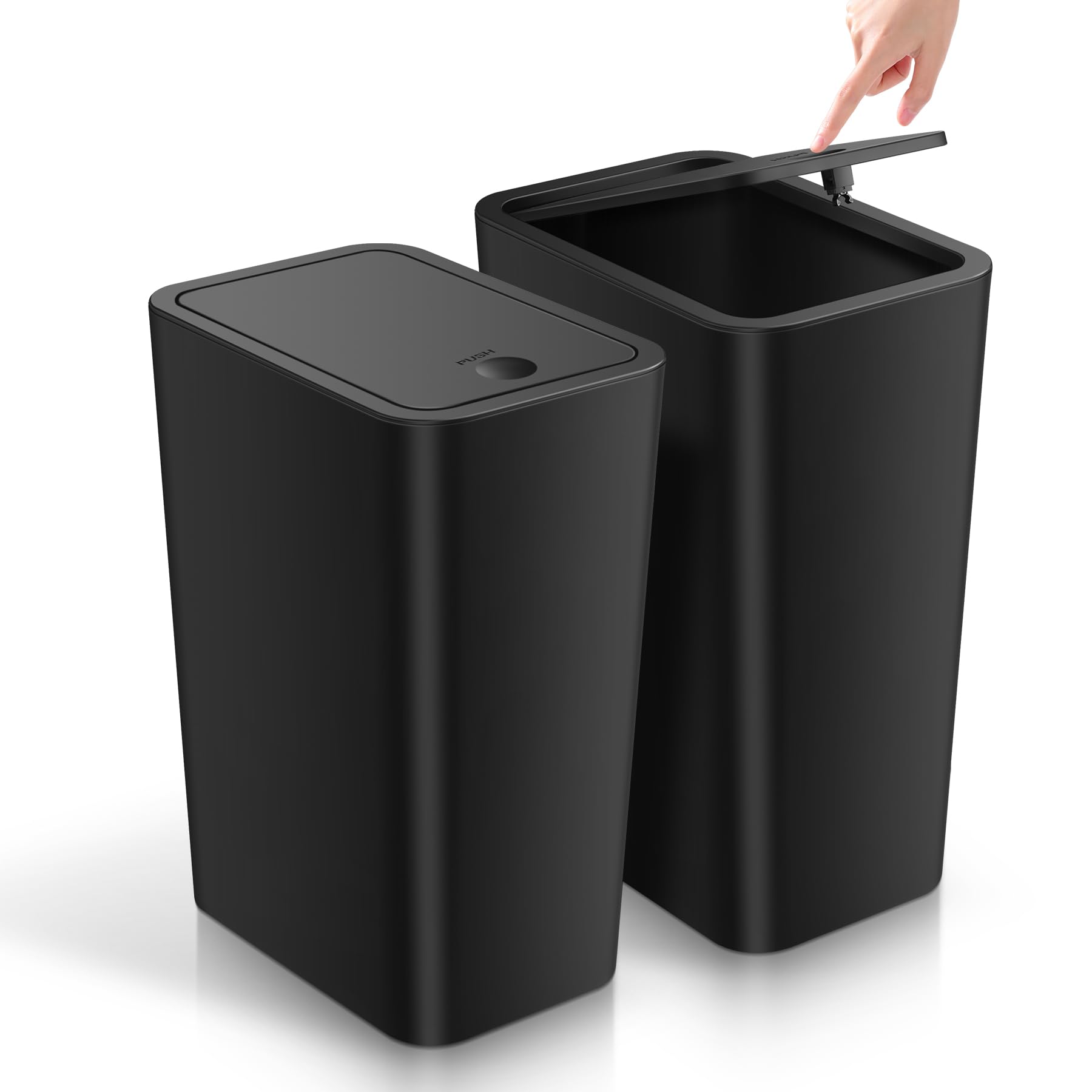 Photo 1 of TIPGO Bathroom Trash Can with Lid, 4 Gallon / 15 Liter Small Garbage Can, Press Top Bin, Plastic Wastebasket with Pop-Up Lid for Bedroom, Living Room, Office (Black, 2 Pack)