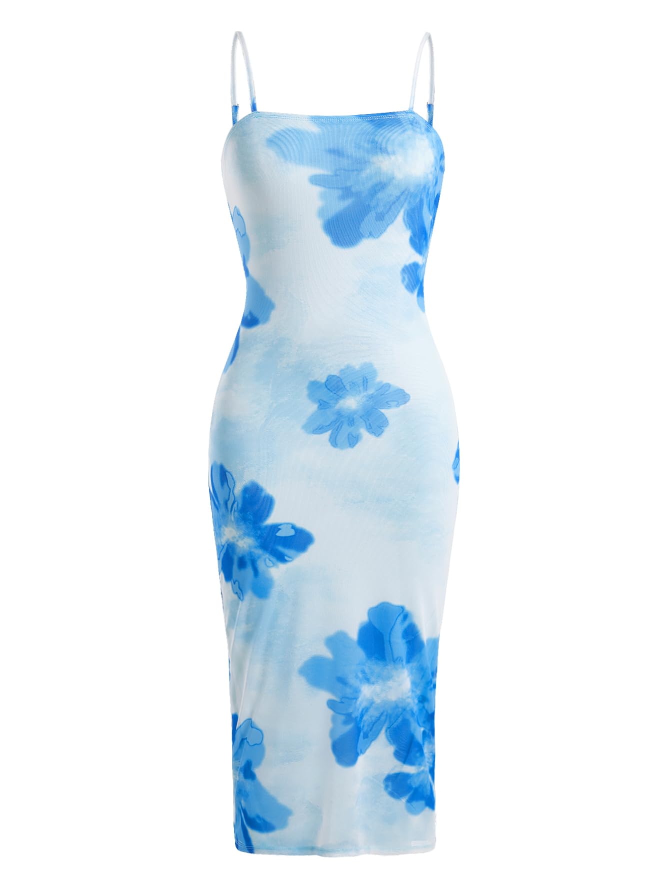 Photo 1 of Verdusa Women's Summer Dresses for Women 2025 Floral Midi Dress Sundresses Split Beach Vacation Outfits Blue Large
