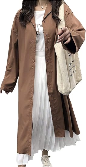 Amazon ビーエヌワン セレクト テーラードカラー ロング シャツワンピース ウエストリボン ゆったり ドロップショルダー 長袖 レディース ワンピース チュニック 通販