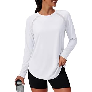 NIASHOT Womens Workout Top Long Sleeve Athletic Gym UV Protection Sun Shirt | Mesh Panel Design Thumbholes Curved Hem Yoga Pi