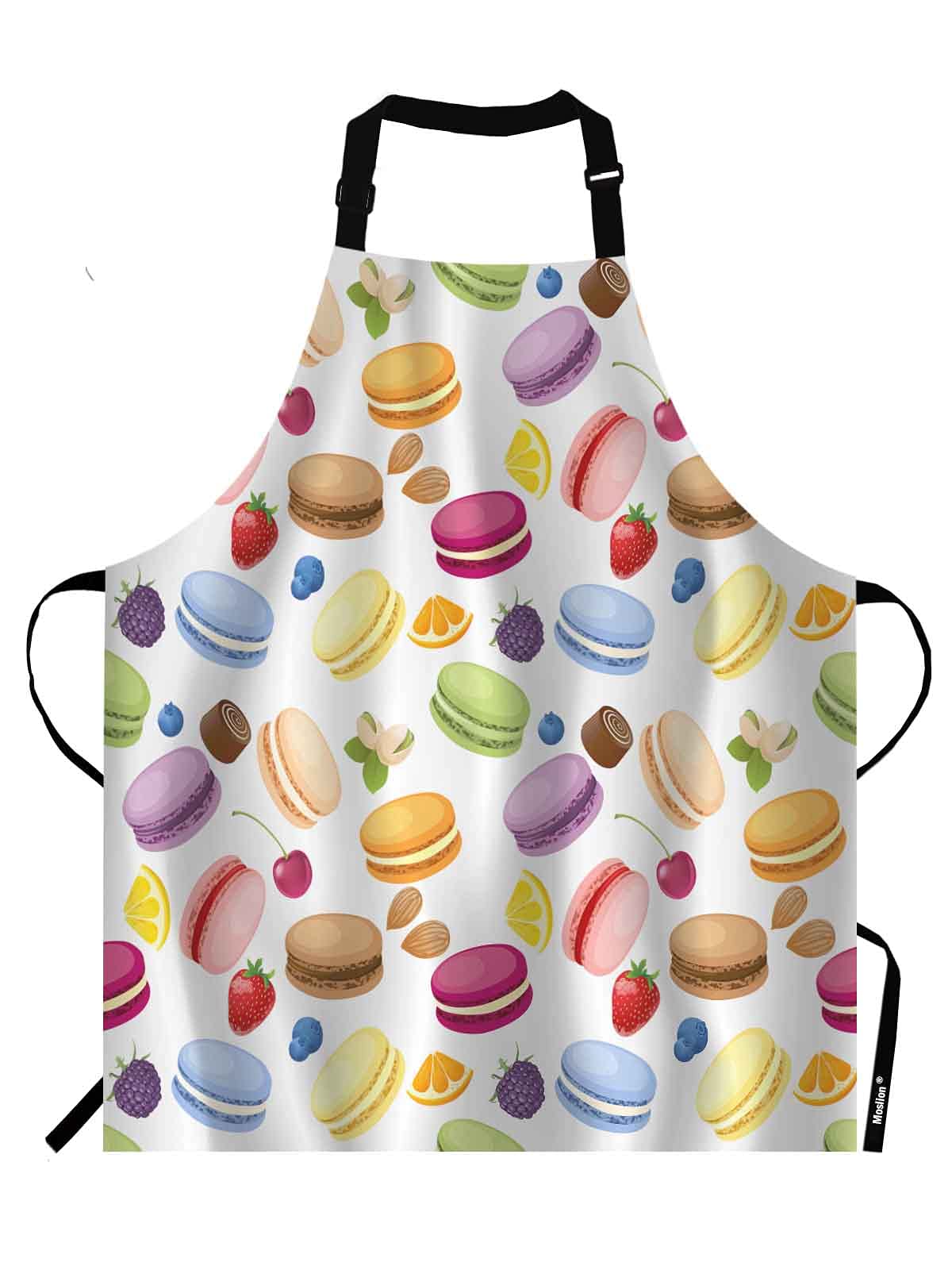 Moslion Macarons Apron,Colorful Macarons Cake and Various Fruits Apron,Adjustable Neck Bib for Men Women,Suitable for Kitchen Cooking Waitress Chef