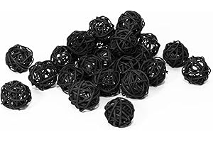 KERYAR 25 Pcs Wicker Rattan Balls Decorative for Centerpiece Bowls Fillers Home Decor Christmas Halloween DIY Crafts Weddings (Black, 1.2 in)