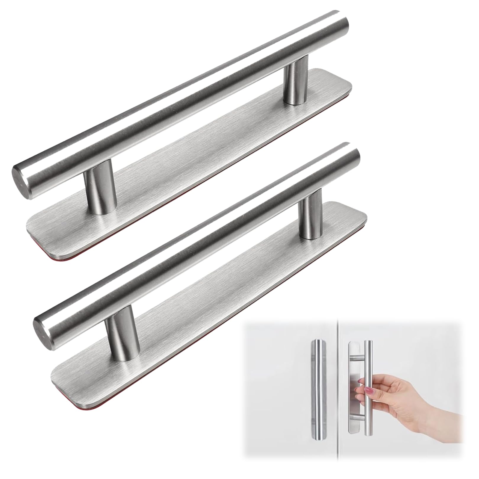 HLMYER 2 PCS Stick on Handles,Cabinet Door Pull Handle,No Drilling Silver Sliding Door Handle,150X25mm Stick on Door Handles for Fridge Kitchen Bathroom Closet Wardrobe Dresser Window Handle