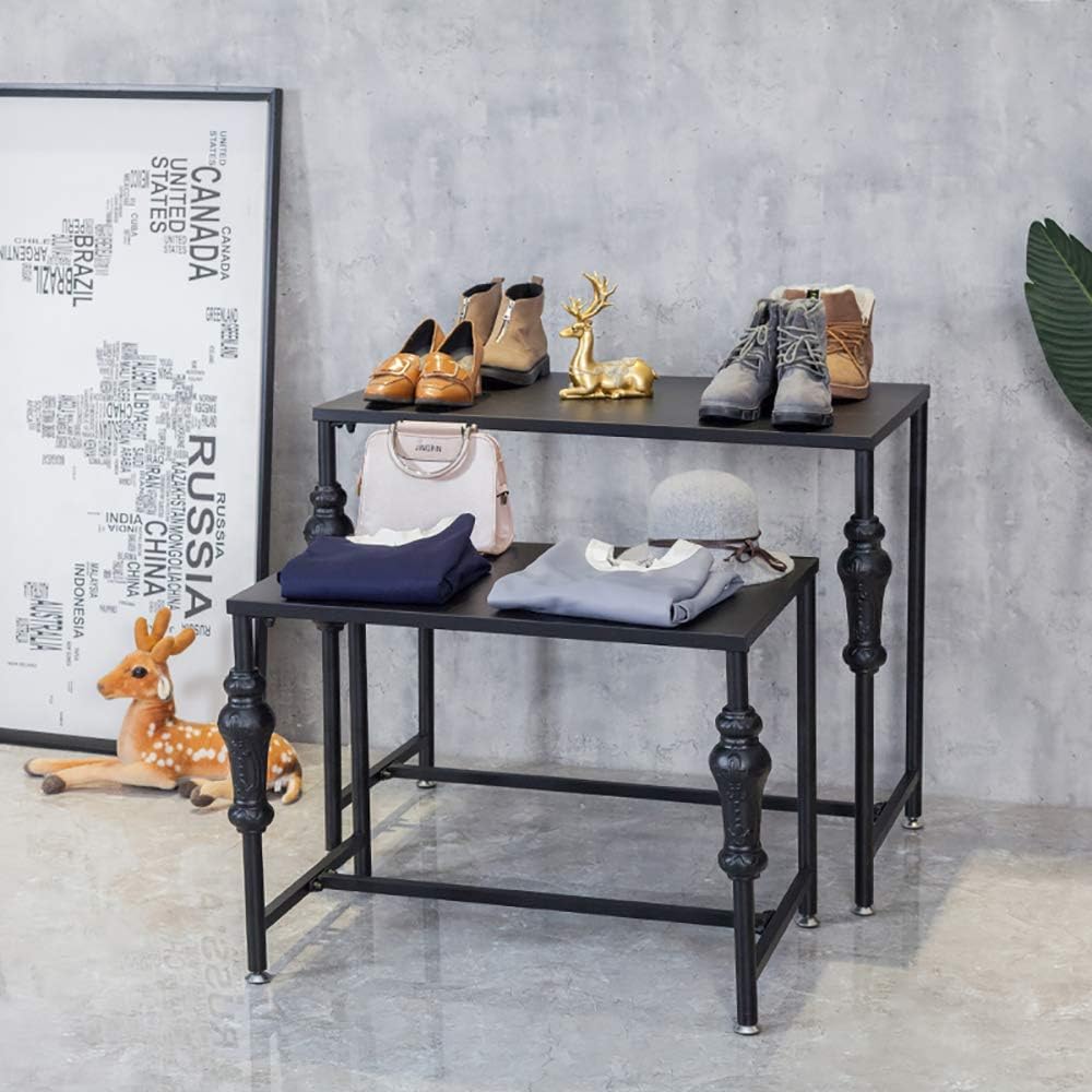 Industrial Retro Shoe Display Stand, Floor Shoes Storage Table, Garment/Bag/Shoe Display Shelf, Set of 2 Shoe Shelves for Retail Stores, Iron and Wood: Home Improvement