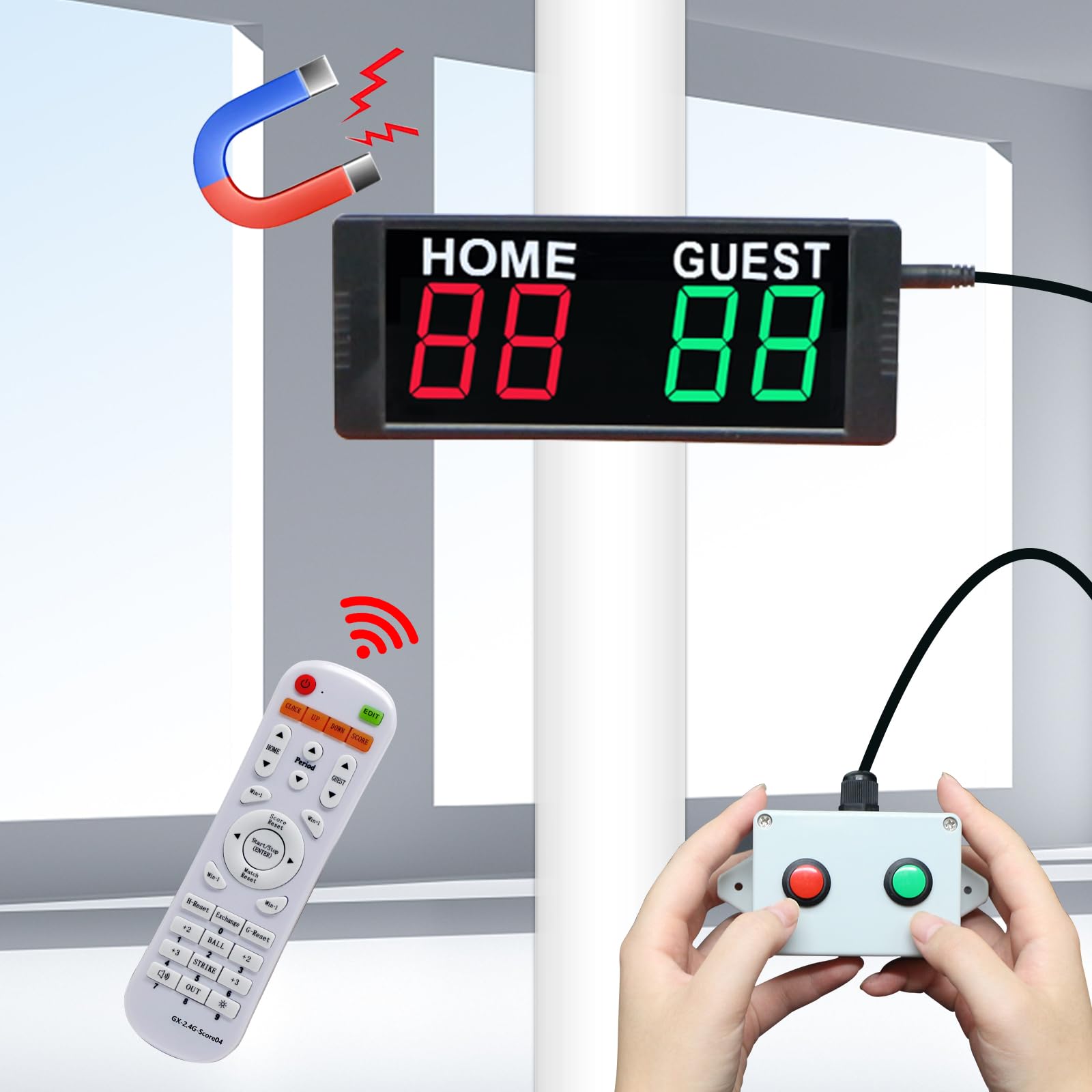 Photo 1 of YZ Magnetic Battery Powered Cornhole Scoreboard,Portable Digital Scoreboard with Remote,Ping Pong Score Keeper with Buzzer,LED Electronic Scoreboard for Basketball/Baseball/Volleyball/Billiard Games