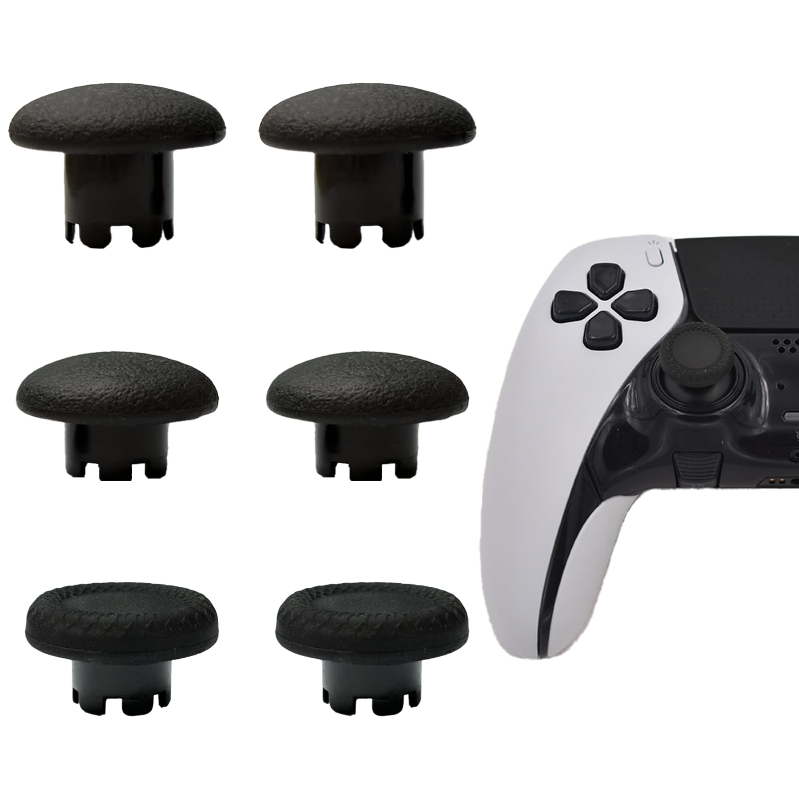 6in1 Edge Controller Swappable Thumbsticks Replacement for PS5 Edge Controller, Edge Thumbsticks Caps for PS5 Dualsense Controller,Analog Stick Joystick Caps for PS5 Dualsense Edge Controller(Black)