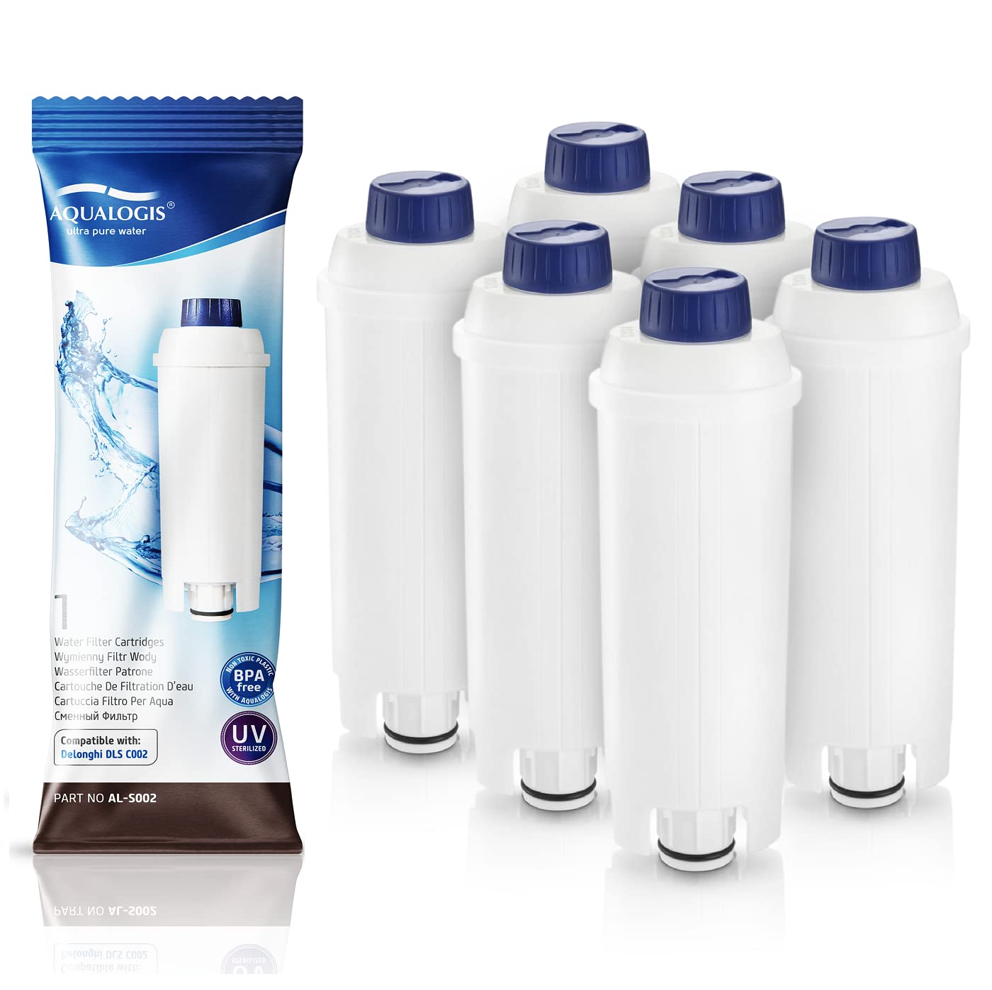 6X Aqualogis AL-S002 Compatible with DLS C002 SER3017 DeLonghi Water Filter Softener