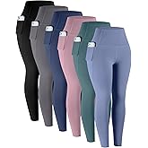 LZYVOO Leggings with Pockets for Women, 6 Packs Soft High Waisted Tummy Control Workout Yoga Pants