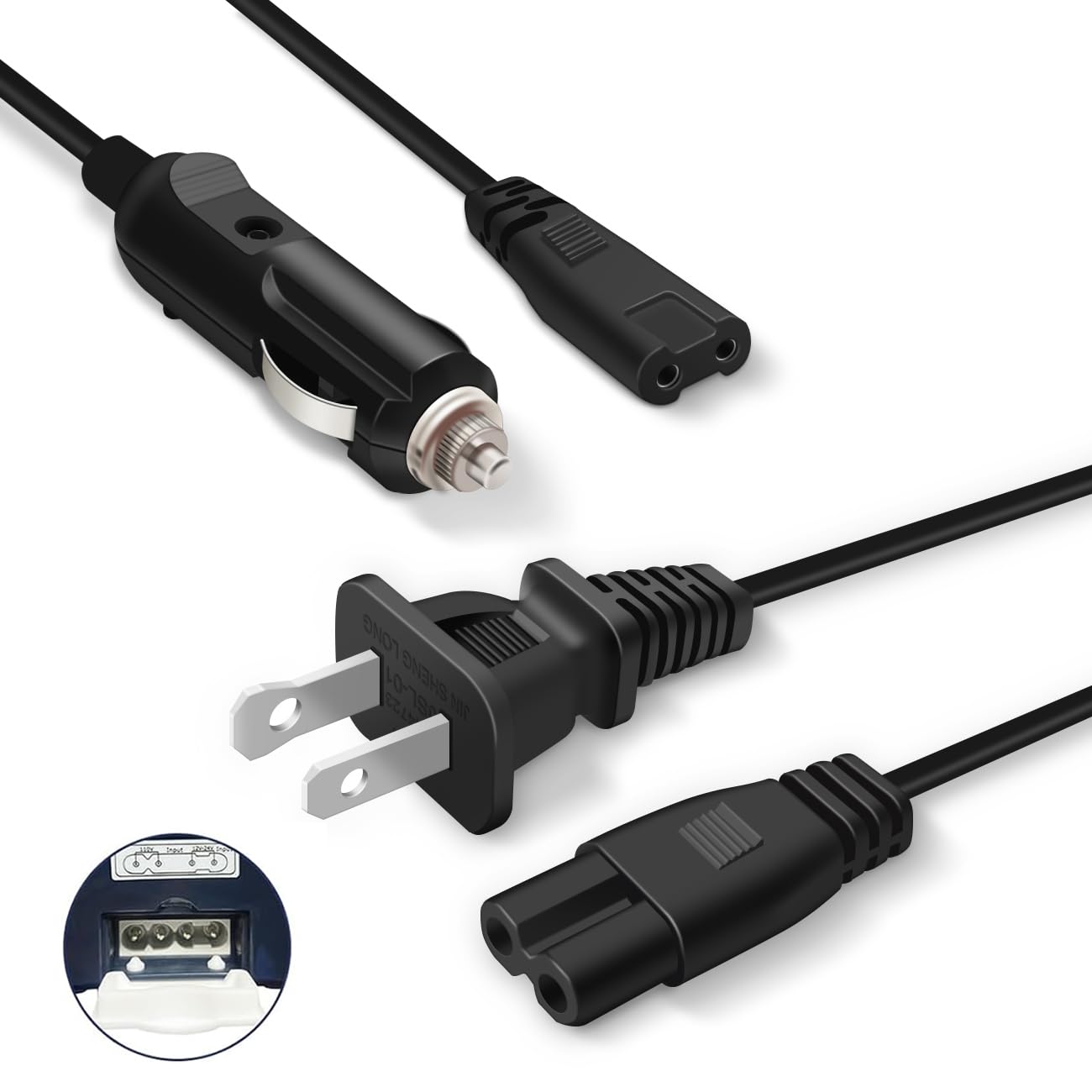 Photo 1 of 110V Lunch Box Home/Office Use, 12V/24V Car Use Cable for Electric Lunch Box, ONLY Compatible with 4 Power Jacks Food Warmer, Heated Lunch Box Replacement Cord