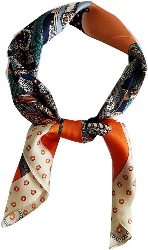 FONYVE Silk Feeling Scarf Medium Square Satin Head Scarf for Women 27.5 × 27.5 inches