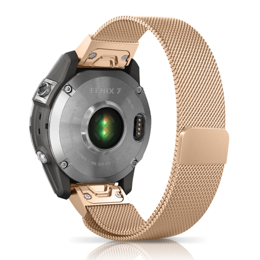Niboow QuickFit 22mm Strap for Garmin Fenix 8 47mm/Fenix E 47mm/Fenix 7 Pro Solar/Fenix 7/Epix 2 Pro 47mm, Men Women Metal Watch Bands for Garmin Fenix 6 GPS/Fenix 6 Pro GPS/Fenix 5 Plus - Rose Gold