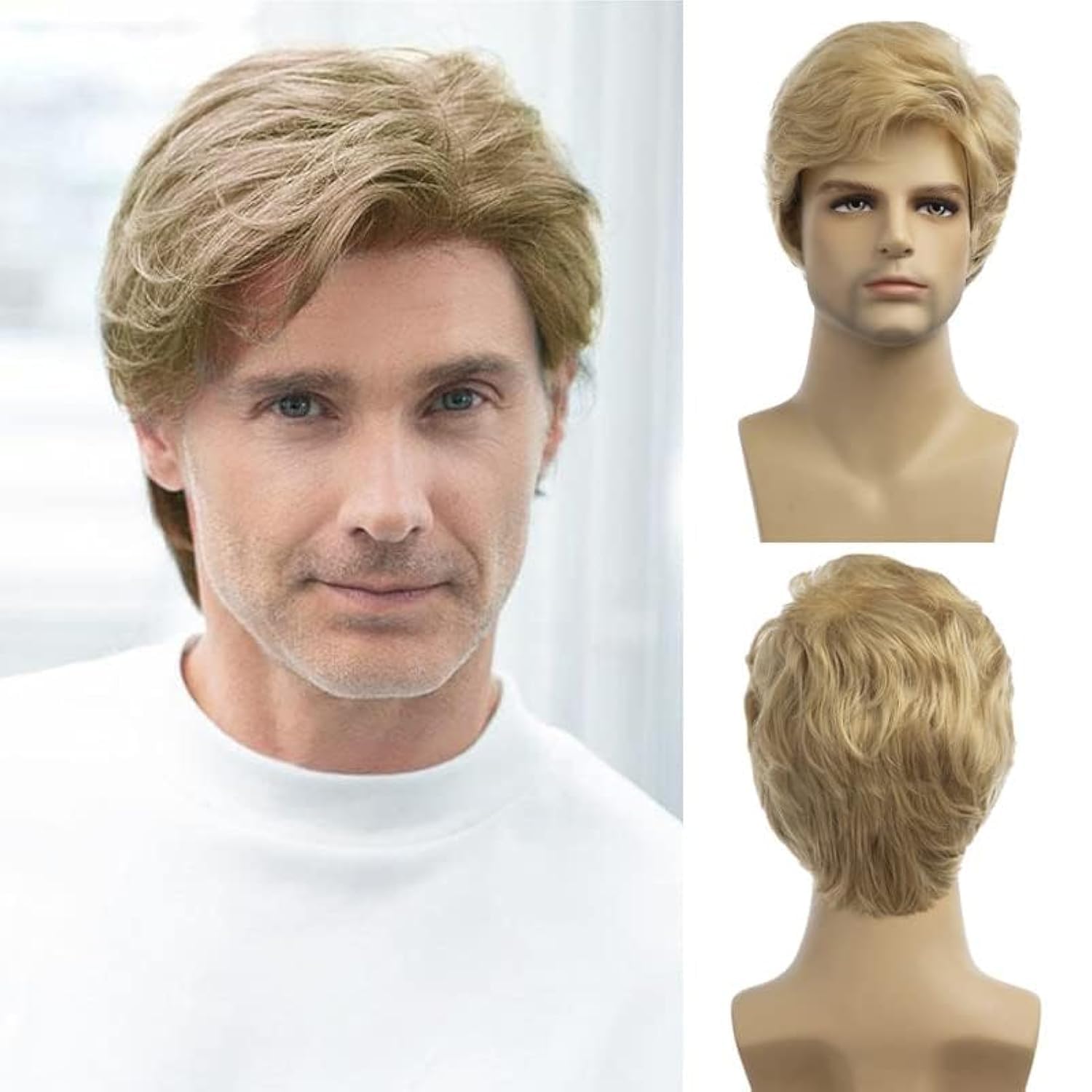 Baruisi Men Wigs Short Blonde Wig Synthetic Heat Resistant Natural Halloween Cosplay Hair Wig — image 1