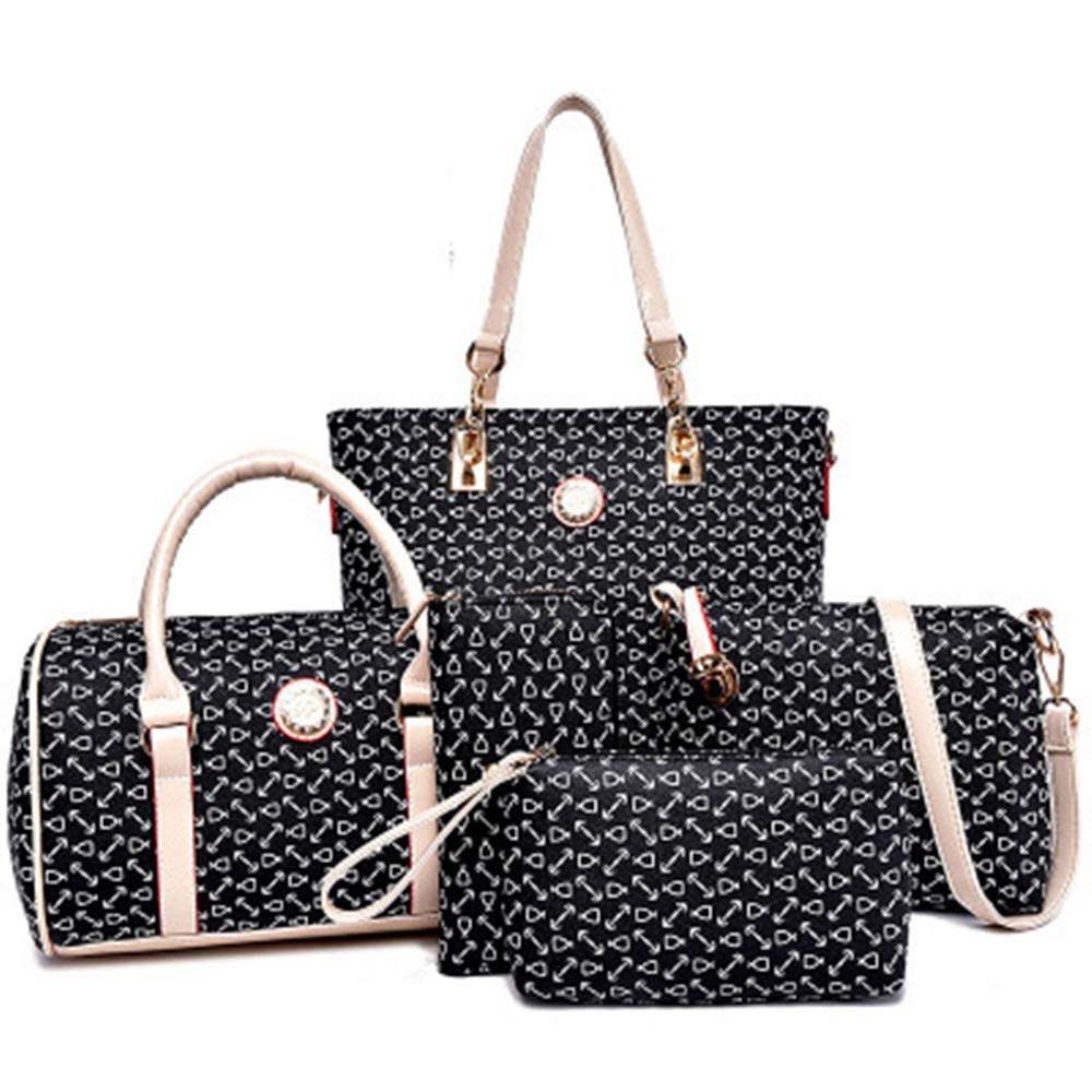 KEEPOP Women Handbag Set 6 Pcs PU Leather Tote Purse Set Multi-purpose Classic Shoulder Bag Black