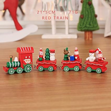 XiuFen Christmas Wooden Little Train New Year Home Props Christmas Ornaments Children Gift A# red Train