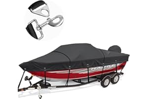 Cerumute Heavy Duty 1200D Waterproof Boat Covers 20-22ft with Motor Cover and Windproof Adjustable Metal Buckle Fits Bass, V-Hull, Tri-Hull, Fishing, Runabout Boats, Black