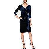 Alex Evenings Womens Short Velvet 3/4 Sleeve Cocktail Dress W/Surplice Neckline and Cascade Skirt, (Petite and Regular Sizes)