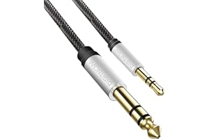 6.35mm 1/4" to 3.5mm 1/8" Male TRS Stereo Audio Cable with Alloy Housing and Nylon Braid for Smartphone, PC, Home Theater, Am