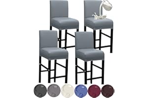 HFCNMY Bar Stool Covers,4 Pack Stretch Waterproof PU Bar Stool Covers with Backs Bar Stool Chair Covers Barstool Covers Slipcovers with Back Pub Counter Stool Chair Covers with Elastic Bands Gray