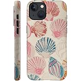 Generic Case Compatible with iPhone 13,Protective Phone Case Hybrid 2-Layer Hard Shell for Girl Boy Women Men,Pink Sea Shell Art