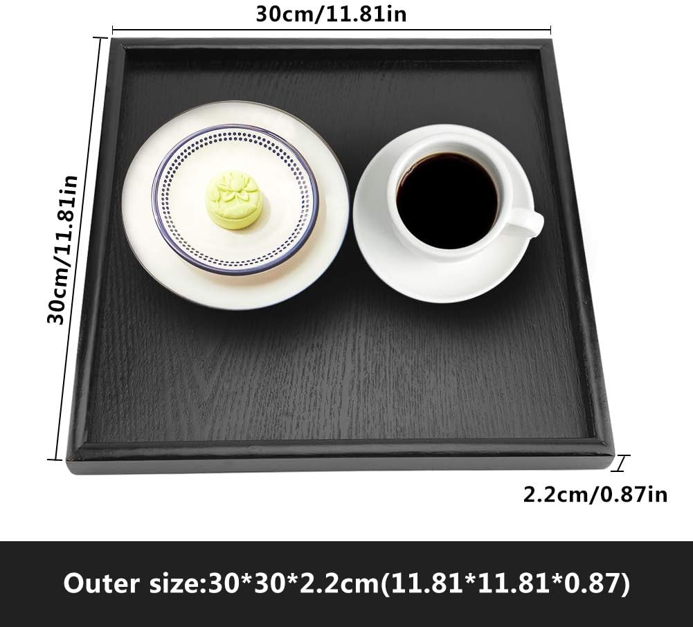 TOPINCN Solid Wood Serving Tray Rectangle Shape Tea Coffee Drinks Plate Snack Food Meals Breakfast Restaurant Platter Dining Tableware(30 * 30) - Image 3