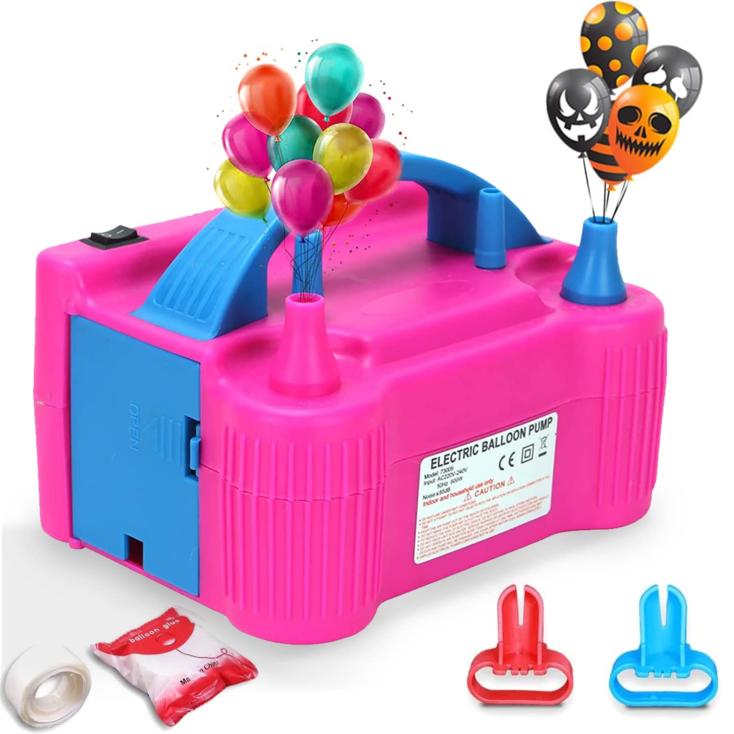 Electric Balloon Pump, Electric Air Pump Dual Nozzle AC220-240V 600W Inflator, Fast and Easy Balloons Filling for Event Party,Wedding, Birthday Decoration with Accessories.