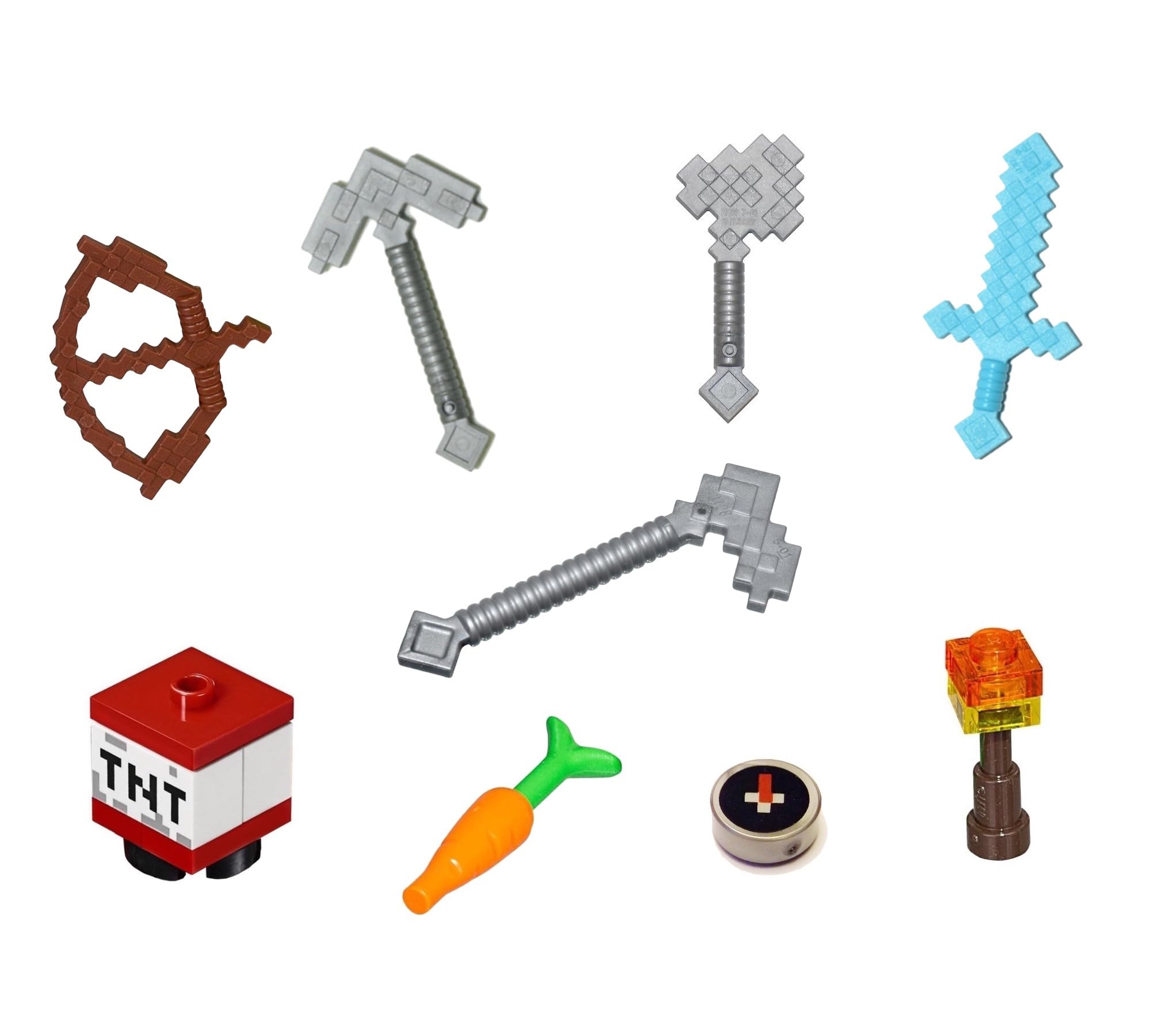 Paquete de armas y accesorios para minifiguras LEGO Minecraft (para Steve Alex), 16 piezas