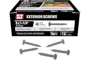 Grip-Rite PTN114S1 PG10 Polymer Coated #6 x 1-1/4" Coarse Thread Deck Screw, Gray, 1lb Box