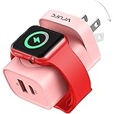 VRURC Charger for iPhone & Apple Watch, 20W USB C Fast Charging Block, 3-in-1 Compact Travel Adapter with 2 Port for iPhone 17/16/15/14/13, Wireless Magnetic for iWatch SE/11/10/9/8/7/6/5/4-Pink