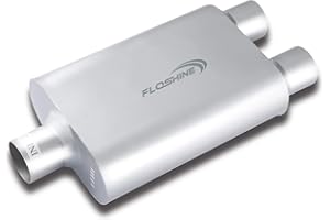 Floshine Universal Mufflers Performance Automotive Exhaust Aluminized Steel Muffler Dual Chamber 2.5" center inlet (ID) 2.5" dual outlet (ID) FH425400
