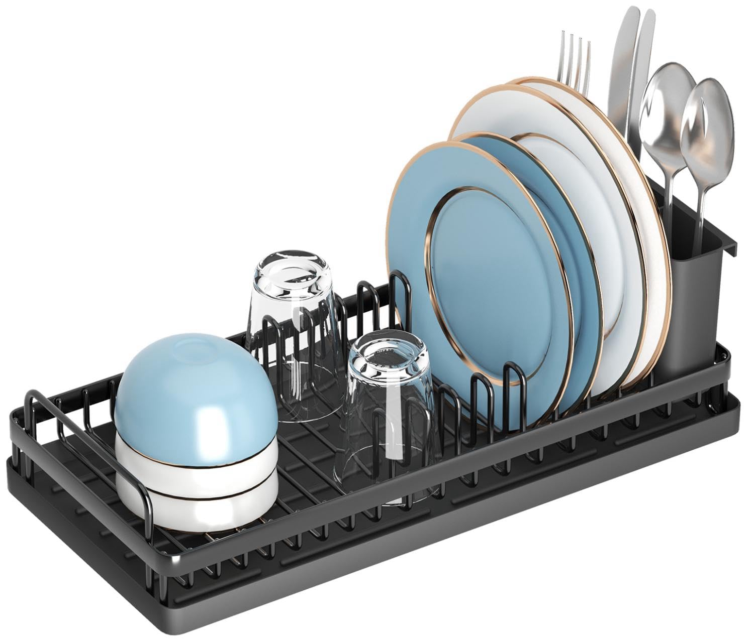 Photo 1 of CHLORYARD Small Dish Drying Rack, Compact Sink Dish Drainer Plate Rack Organizer with Utensil Holder and Silicone Drying Mat for Kitchen Counter, RVs, Apartments