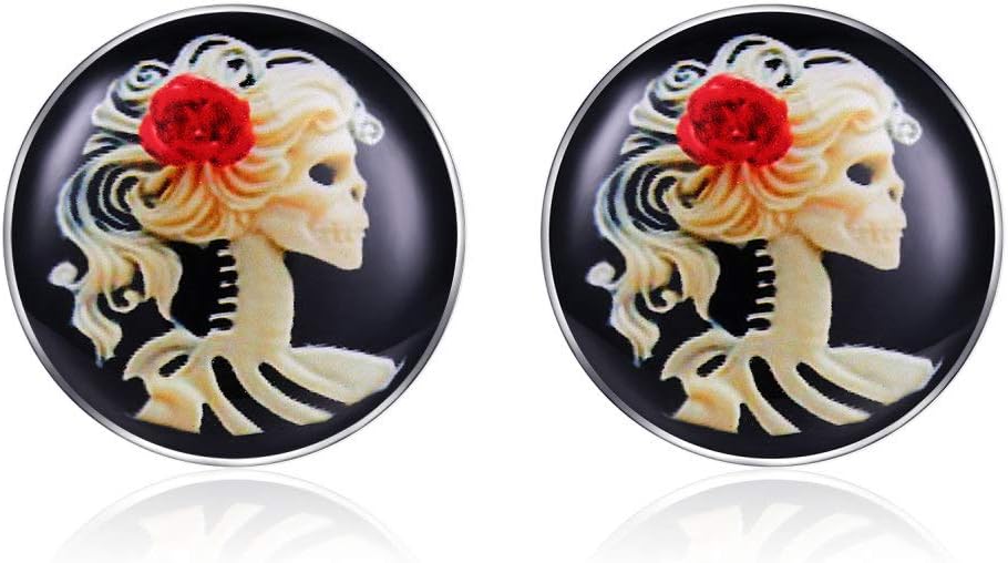 Kokoma Pair of Stainless Steel Skeleton Cameo Ear Plugs Gauges Double Flare Ears Expander Piercings