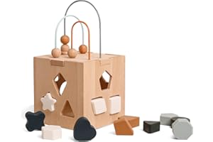 bopoobo Wooden Activity Cube Center Toys with Bead Maze Shape Sorter for 1-3 Montessori Toys for Toddlers Educational Wooden Developmental Learning Toys for Kids