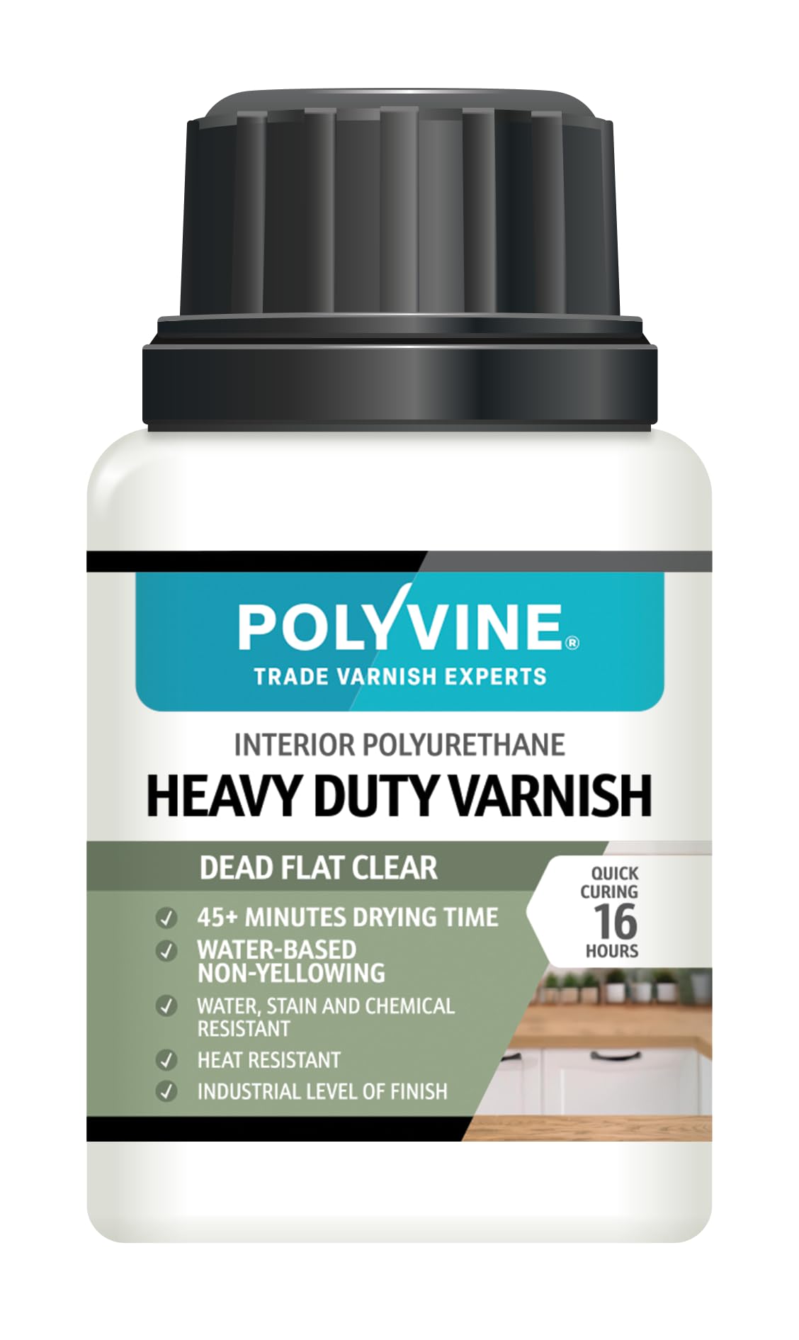 Polyvine Heavy Duty Interior Varnish Satin or Dead Flat Finishes – Quick Dry Varnish – Polyurethane, Water-Based, Water Resistant Coating for Indoor Woodwork, Painted Surfaces & More, Dead Flat 100ml