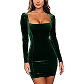 GOBLES Womens Sexy Velvet Long Sleeve Bodycon Elegant Mini Party Dress